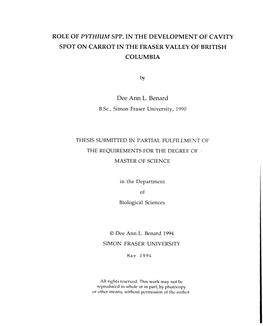 Role of Pythium Spp. in the Development of Cavity Spot on Carrot in the Fraser Valley of British Columbia