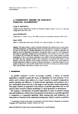 A COMPLEXITY THEORY of EFFICIENT PARALLEL Algorlthms +