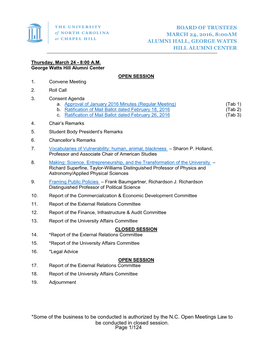 Full Board Meeting on Thursday, March 24, 2016