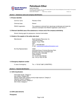 Petroleum Ether Safety Data Sheet According to Federal Register / Vol