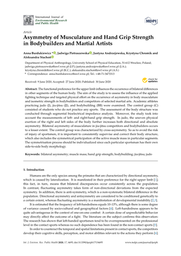 Asymmetry of Musculature and Hand Grip Strength in Bodybuilders and Martial Artists