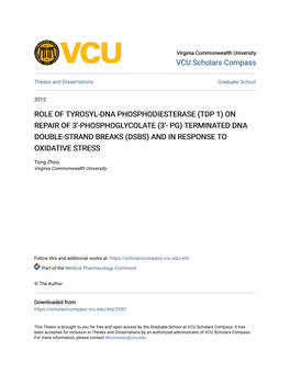 Role of Tyrosyl-Dna Phosphodiesterase (Tdp 1