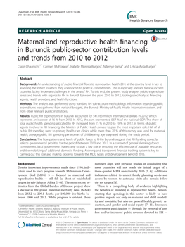 Maternal and Reproductive Health Financing in Burundi