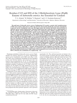 Salmonella Enterica Are Essential for Catalysis T