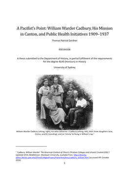 William Warder Cadbury, His Mission in Canton, and Public Health Initiatives 1909–1937