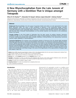 A New Rhynchocephalian from the Late Jurassic of Germany with a Dentition That Is Unique Amongst Tetrapods