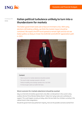 Italian Political Turbulence Unlikely to Turn Into a Thunderstorm