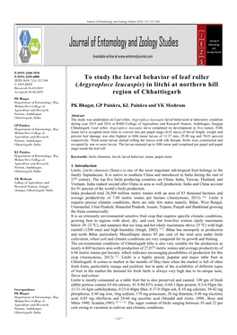 Argyroploce Leucaspis) in Litchi at Northern Hill Received: 01-03-2019 Accepted: 05-04-2019 Region of Chhattisgarh