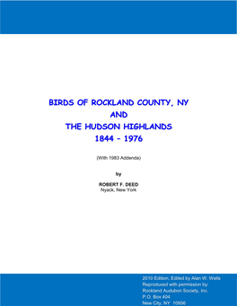 Birds of Rockland County, Ny and the Hudson Highlands 1844 – 1976