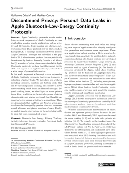 Personal Data Leaks in Apple Bluetooth-Low-Energy Continuity