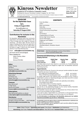 Kinross Newsletter Mrs Nan Walker, MBE Founded in 1977 by Kinross Community Council ISSN 1757-4781 Published by Kinross Newsletter Limited, Company No