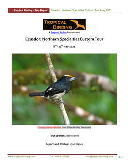 Ecuador: Northern Specialties Custom Tour May 2021