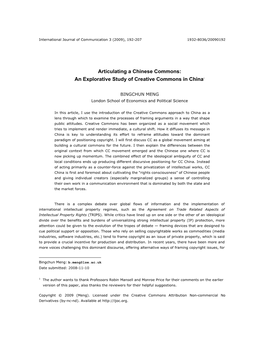 An Explorative Study of Creative Commons in China1