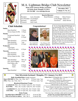 M.A. Lightman Bridge Club Newsletter