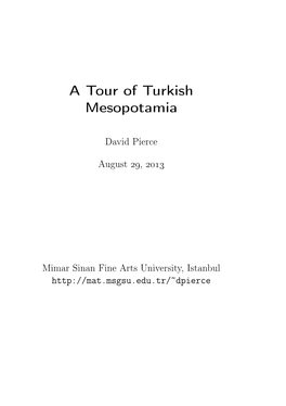 A Tour of Turkish Mesopotamia