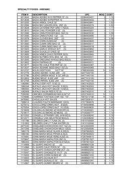 Specialty Foods - Hispanic