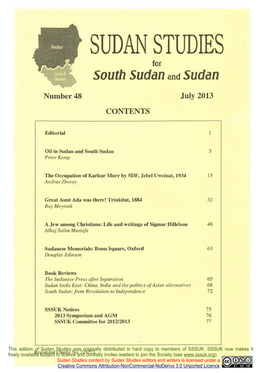 SUDAN STUDIES South Sudan and Sudan