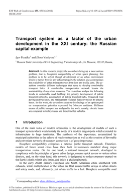 Transport System As a Factor of the Urban Development in the XXI Century: the Russian Capital Example