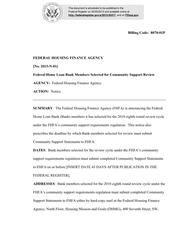 8070-01P FEDERAL HOUSING FINANCE AGENCY [No. 2013-N-01]