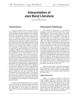 Interpretation of Jazz Band Literature by Sergeant Major John Brye