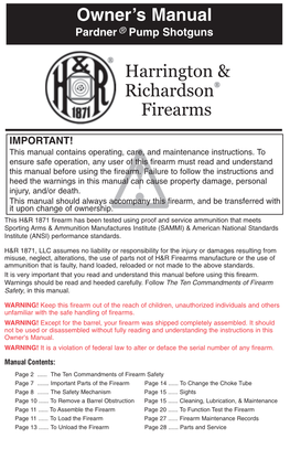 Owner's Manual Harrington & Richardson Firearms