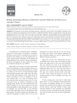 Biology and Feeding Efficiency of Brumoides Suturalis (Fabricius) on Phenacoccus Solenopsis Tinsley