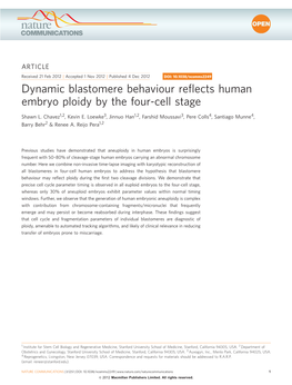 Dynamic Blastomere Behaviour Reflects Human Embryo Ploidy By