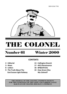 The Colonel Issn 0268-778X1