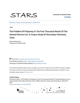 The Problem of Polysemy in the First Thousand Words of the General Service List: a Corpus Study of Secondary Chemistry Texts