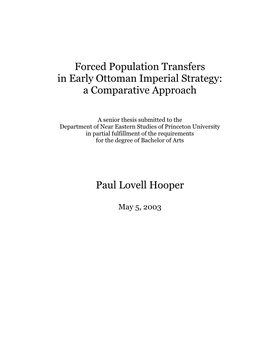 Forced Population Transfers in Early Ottoman Imperial Strategy: a Comparative Approach