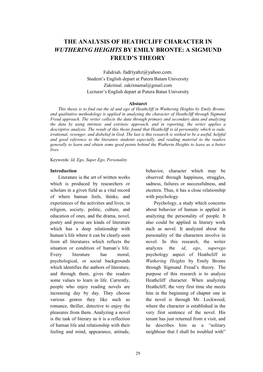 The Analysis of Heathcliff Character in Wuthering Heights by Emily Bronte: a Sigmund Freud’S Theory