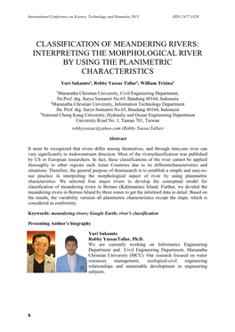 Classification of Meandering Rivers: Interpreting the Morphological River by Using the Planimetric Characteristics