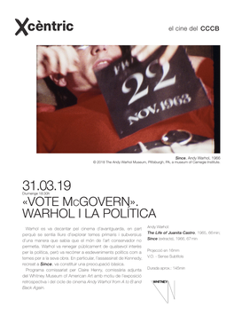 «VOTE Mcgovern». WARHOL I LA POLÍTICA