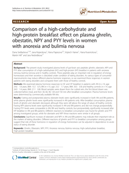 View of with Plasma Levels of NPY, Obestatin and PYY and Sedlackova Et Al