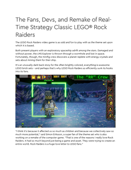 The Fans, Devs, and Remake of Real-Time Strategy Classic LEGO® Rock Raiders Feature and Transcript