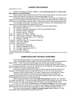 Longest Win Streaks Games Involving the Most Overtimes