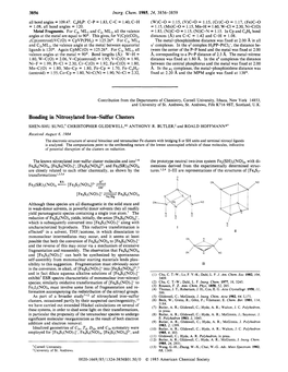 Fevfe\No on and [Fe4s3(N0),]- Can Both Be Synthesized by Spontaneous H Self-Assembly from Mononuclear Starting Materials Lends Plau- Sibility to This Suggestion