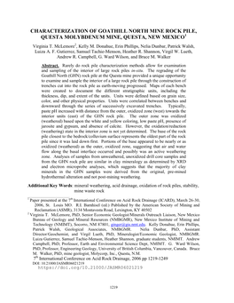 Characterization of Goathill North Mine Rock Pile, Questa Molybdenum Mine, Questa, New Mexico1