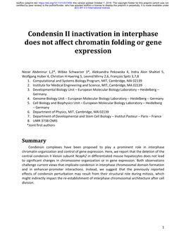 Condensin II Inactivation in Interphase Does Not Affect Chromatin Folding Or Gene Expression