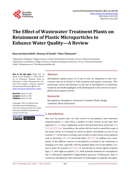 The Effect of Wastewater Treatment Plants on Retainment of Plastic Microparticles to Enhance Water Quality—A Review