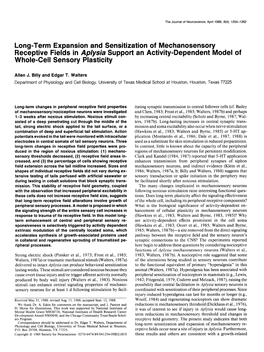 Long-Term Expansion and Sensitization of Mechanosensory Receptive Fields in Aplysia Support an Activity-Dependent Model of Whole-Cell Sensory Plasticity