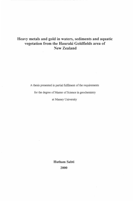 Heavy Metals and Gold in Waters, Sediments and Aquatic Vegetation from the Hauraki Goldfields Area of New Zealand