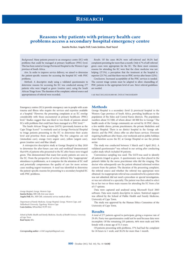 RESEARCH Reasons Why Patients with Primary Health Care Problems