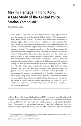 A Case Study of the Central Police Station Compound* Agnes Shuk-Mei Ku