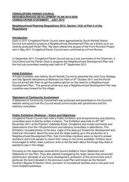 Cringleford Parish Council Neighbourhood Development Plan 2013-2026 Consultation Statement July 2013