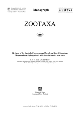 Zootaxa, Revision of the Australo-Papuan