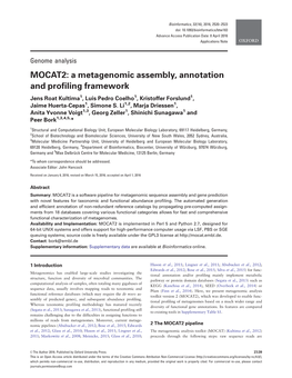 MOCAT2: a Metagenomic Assembly, Annotation and Profiling Framework Jens Roat Kultima1, Luis Pedro Coelho1, Kristoffer Forslund1, Jaime Huerta-Cepas1, Simone S
