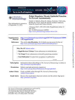 Prdm1 Regulates Thymic Epithelial Function to Prevent Autoimmunity Natalie A