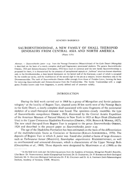 SAURORNITHOIDIDAE, a NEW FAMILY of SMALL THEROPOD DINOSAURS from CENTRAL ASIA and NORTH AMERICA (Plates I-IV)