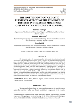 The Most Important Climatic Elements Affecting the Comfort of Tourists in the Aures Mountains Case of Batna Region (East Algeria)